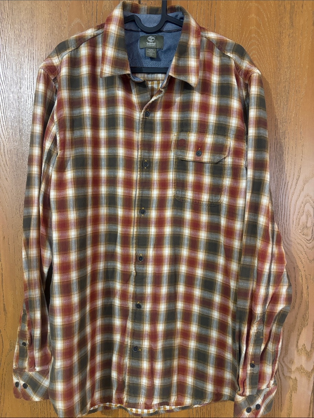 Timberland Men's Plaid Button-Down Shirt in Red, Brown & Cream